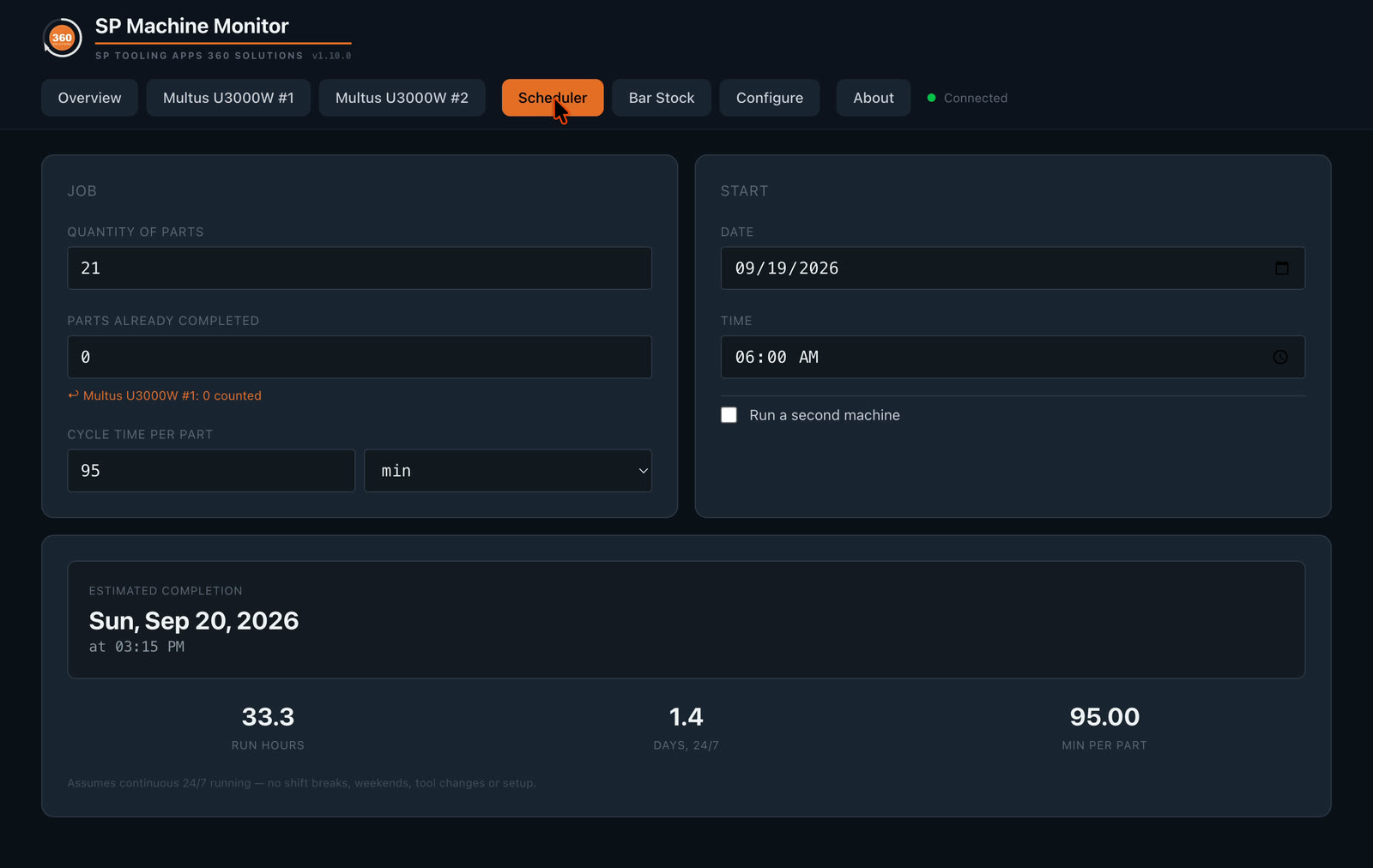 SP Machine Monitor scheduler tab